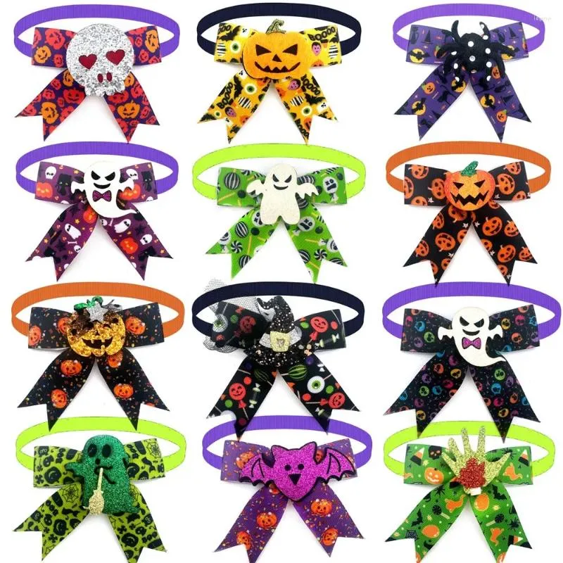 Hundkläder 50st Bow Tie Halloween Pumpkin Mönster husdjur levererar små bowtie katt bowties grooming accessoarer