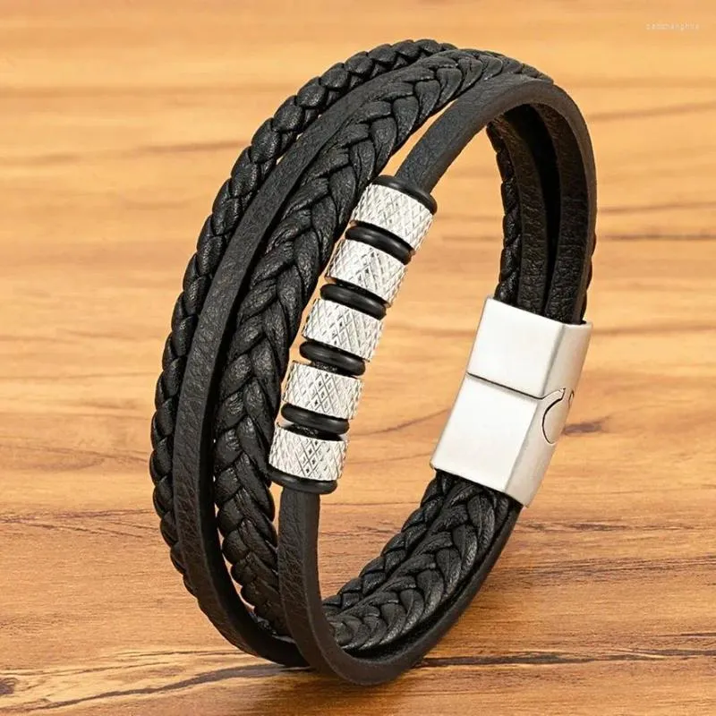 Charm armband minimalistiska rep armband multi-skikt homme tillbehör pojkvän gåva magnet spänne flätat wrap läder för män