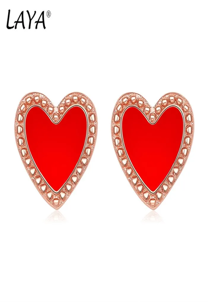 Laya 925 sterling zilveren oorknopjes voor dames Minimalistisch geometrisch emaille hartvorm oorsteker bruiloft verklaring sieraden1745558