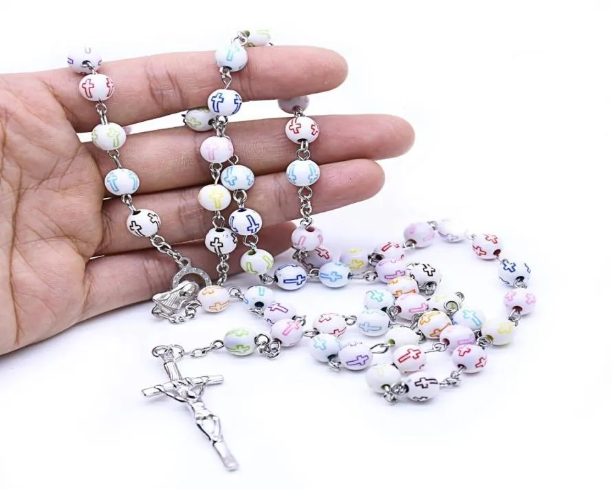 Katolska pärlor Rosarinhalsband Färgglada perfekt för första nattvardskatolisismen Religiös gåva5916561