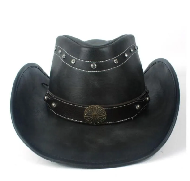 Cloches 100 Pelle Uomo Donna Nero Cappello da cowboy occidentale Tesa larga Outdoor Sombrero Hombre Cowgirl8439088