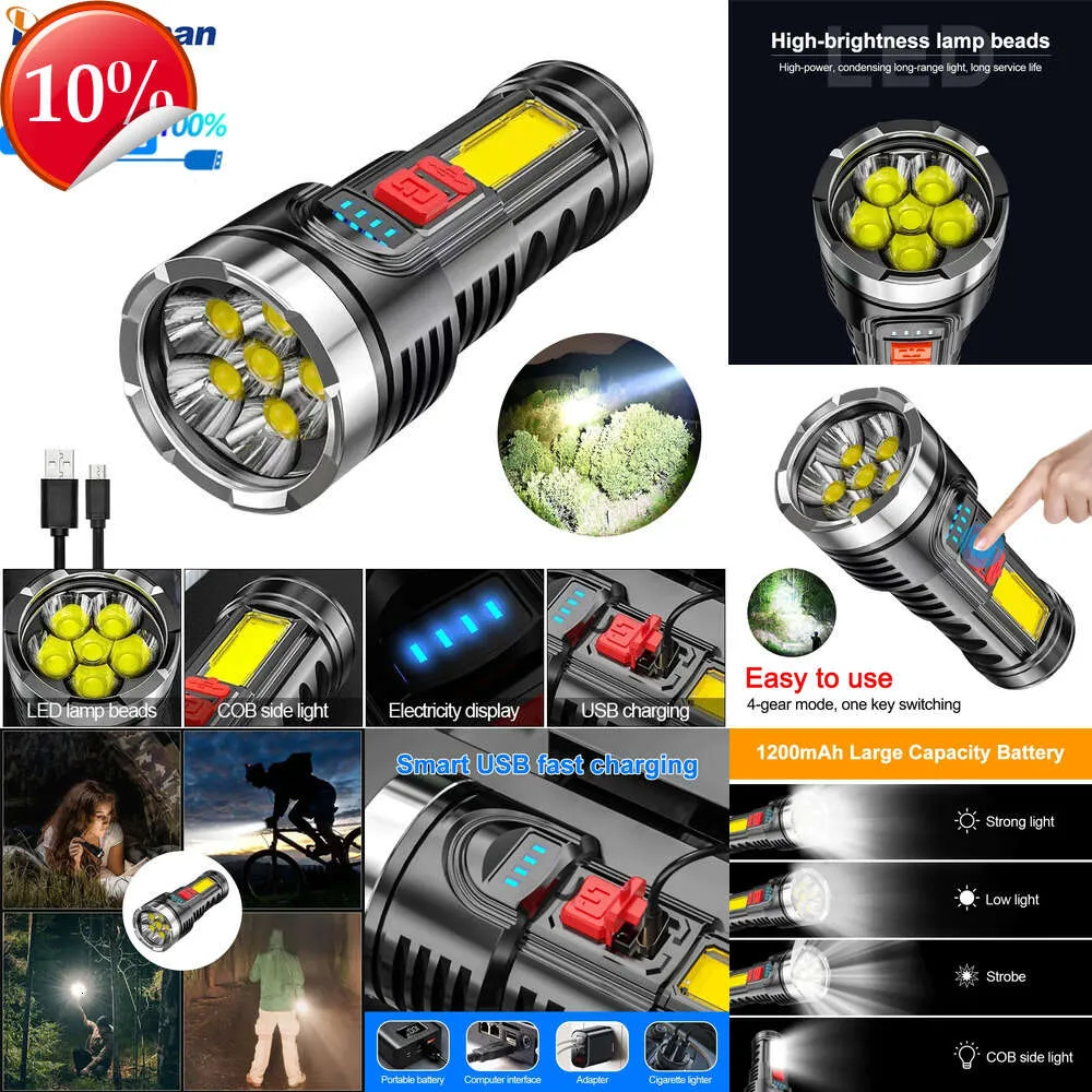 New Portable Lanterns Powerful 6LED Flashlight USB Rechargeable Flashlights Super Bright Waterproof Torch Self-defense Emergency Light