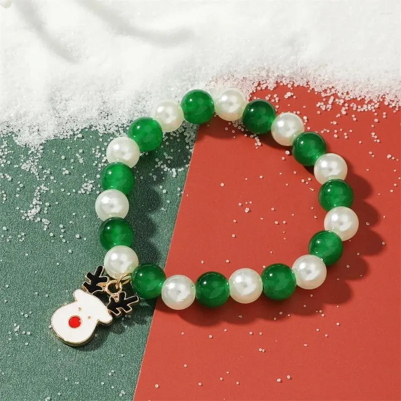 Strand lxy-w Vintage Fashion 2023 Red Green Beads Cartoon Christmas Tree Elk Armband för Women Boho Festival Girl's Gift Jewelry