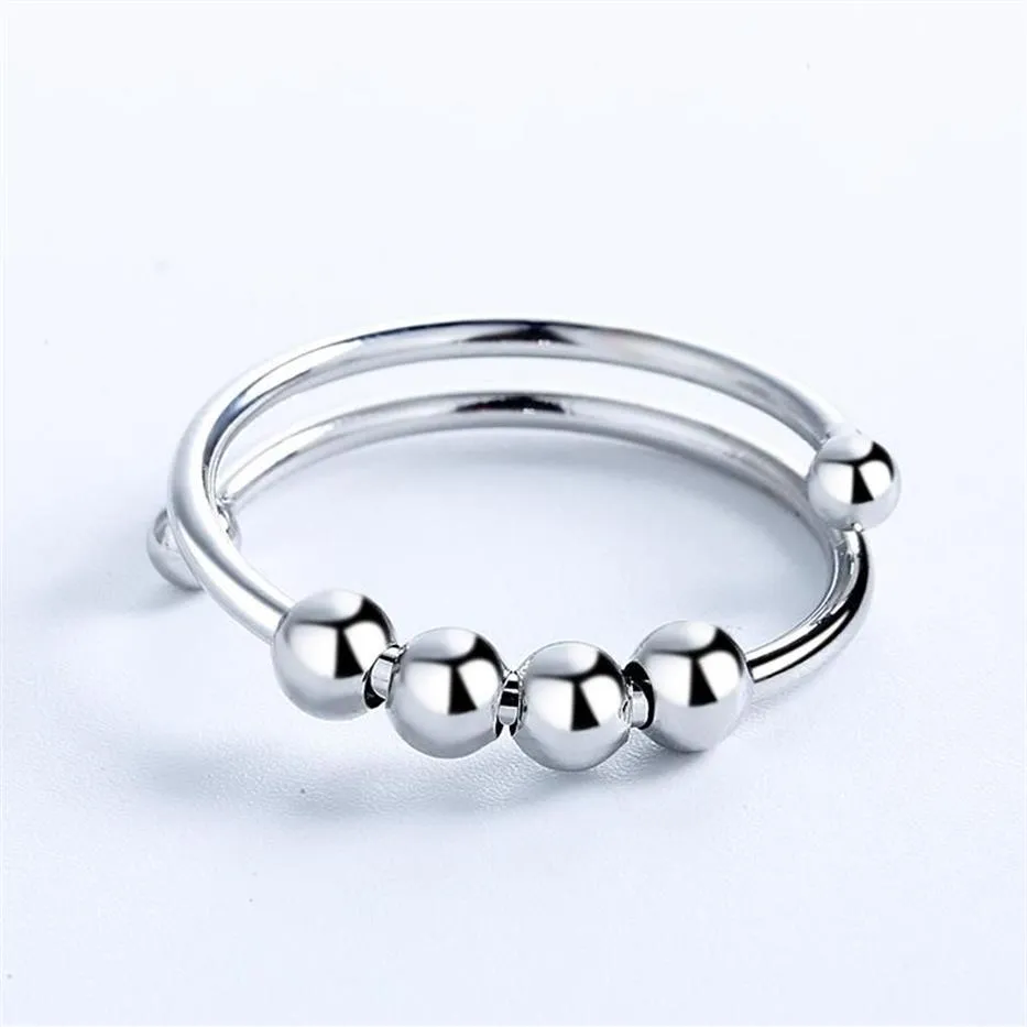 Pierścienie klastra Pierścień z ulgą stresu z przędziarką koraliki srebrny kolor dla kobiet regulowany biżuteria w całości prezenty kar04180Z