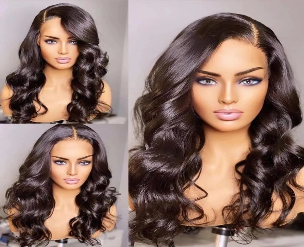 Body Wavy Spets Front Wig Soft Hair T Part Syntetiska pannbandspekor Black Prepluched Middle Parts With Baby Hairs Cosplay Bleach Kno7782639