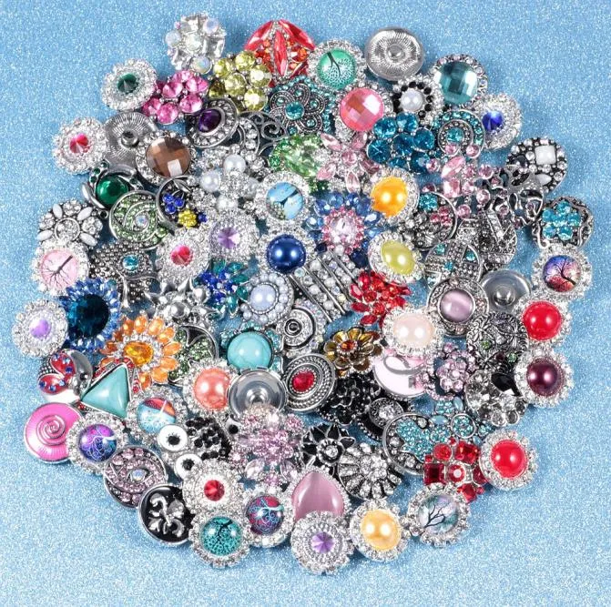 Bütün 50 pcslot karışık metal 18mm Snap Düğmesi Mücevher Metal Rhinestone Snap Düğme DIY Jewelry 4255689