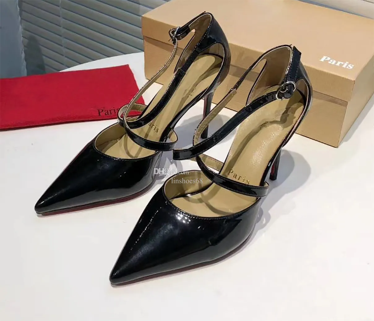 Popular women's pointed patent leather formal shoes designer light lace up bag heel 8.5cm 10.5cm 12cm high heels party size 35-42 with box