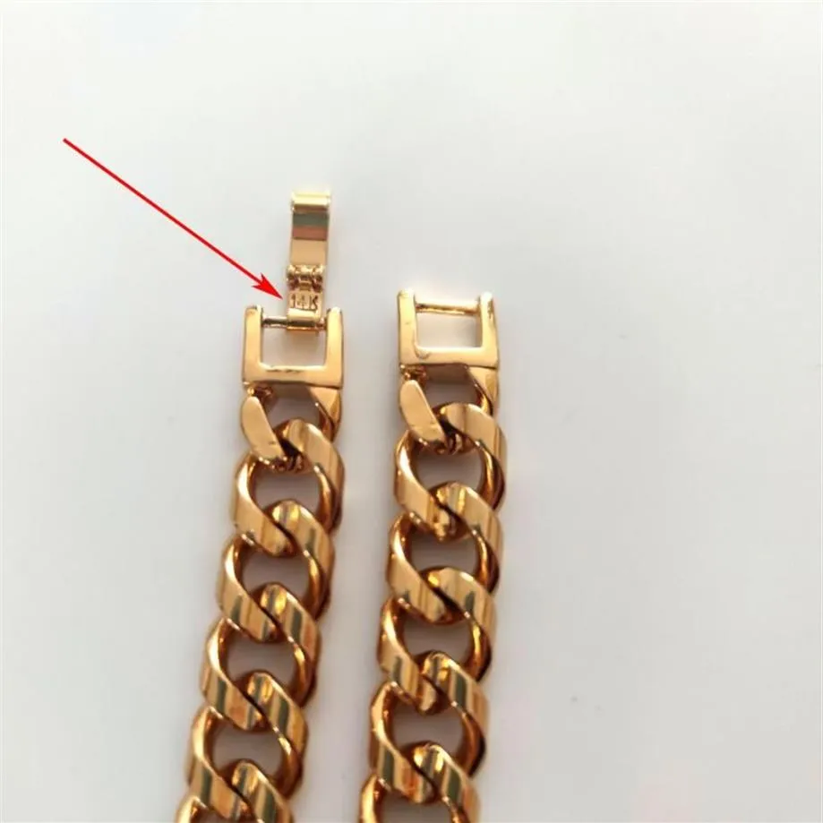 Chains Real 14k Fine Solid Gold GF Double Curved Cuban Chain Necklace Men 24 Custom 10mm Width Thickness Heavy 118G224k