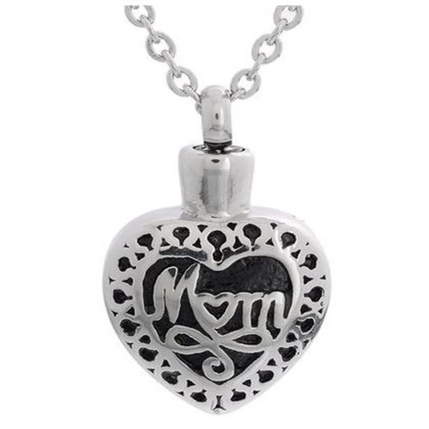 Lelie Crematie Sieraden Roestvrij Staal Waterdicht Moeder Hart Urn Hanger Gedenkteken As Aandenken Hanger Ketting met een Geschenk Bag278Y