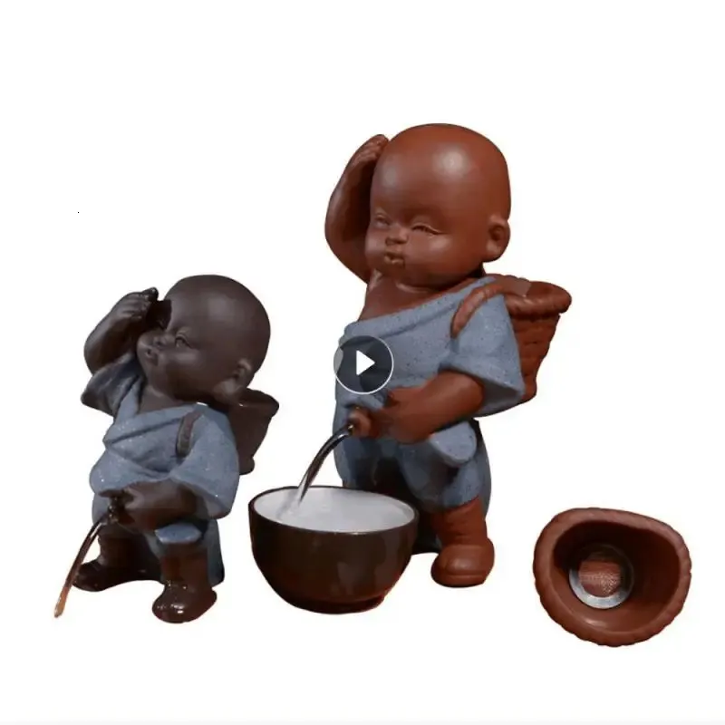 Fioletowy piasek herbatę Pet sika małe mnich ozdoby kreatywne siusiowe dziecko spray woda woda ceramiczna figurka rzemieślnicza herbata akcesoria 231225