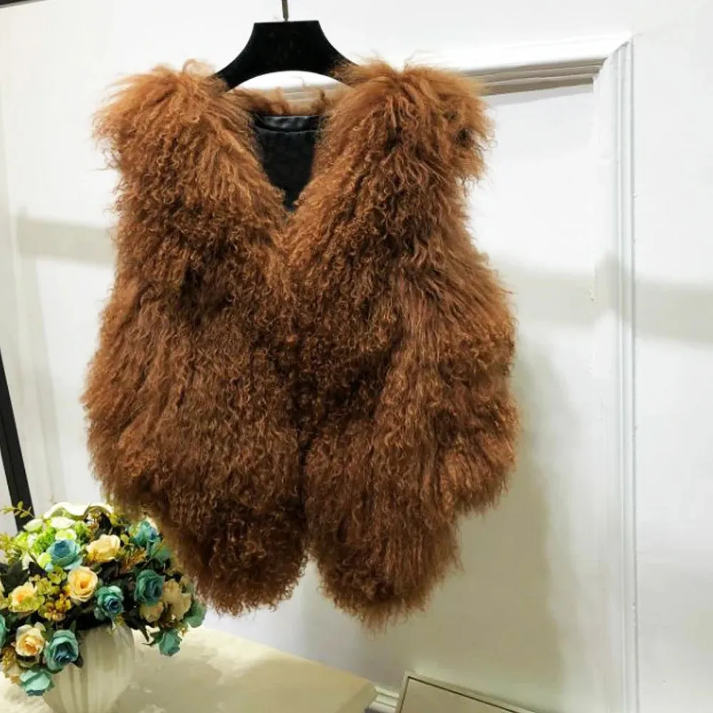 Natural Multi Colors Short Vest 100% Real Genuine Mogolia Sheep Fur Coat Drop Pure Mogolia Fur Gilet ksr855 231226