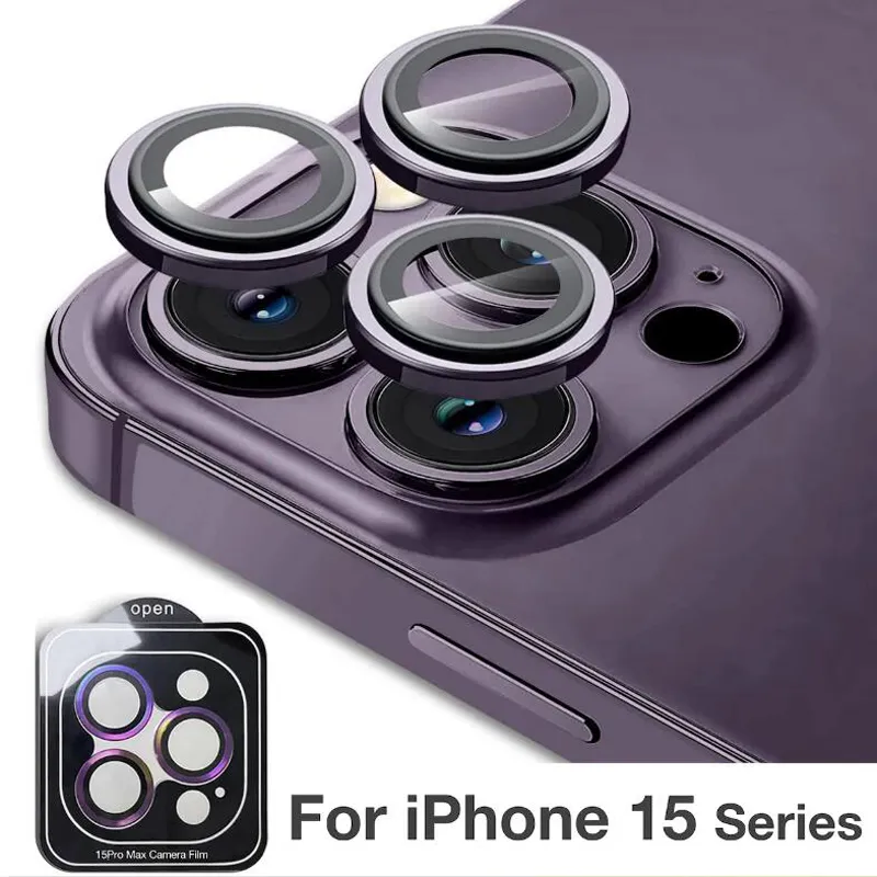 حلقة عدسة الكاميرا Protectore for iPhone 15 14 13 12 Pro Max الفردية الواقية من الزجاج المعدني المقبى بكاميرا الهاتف