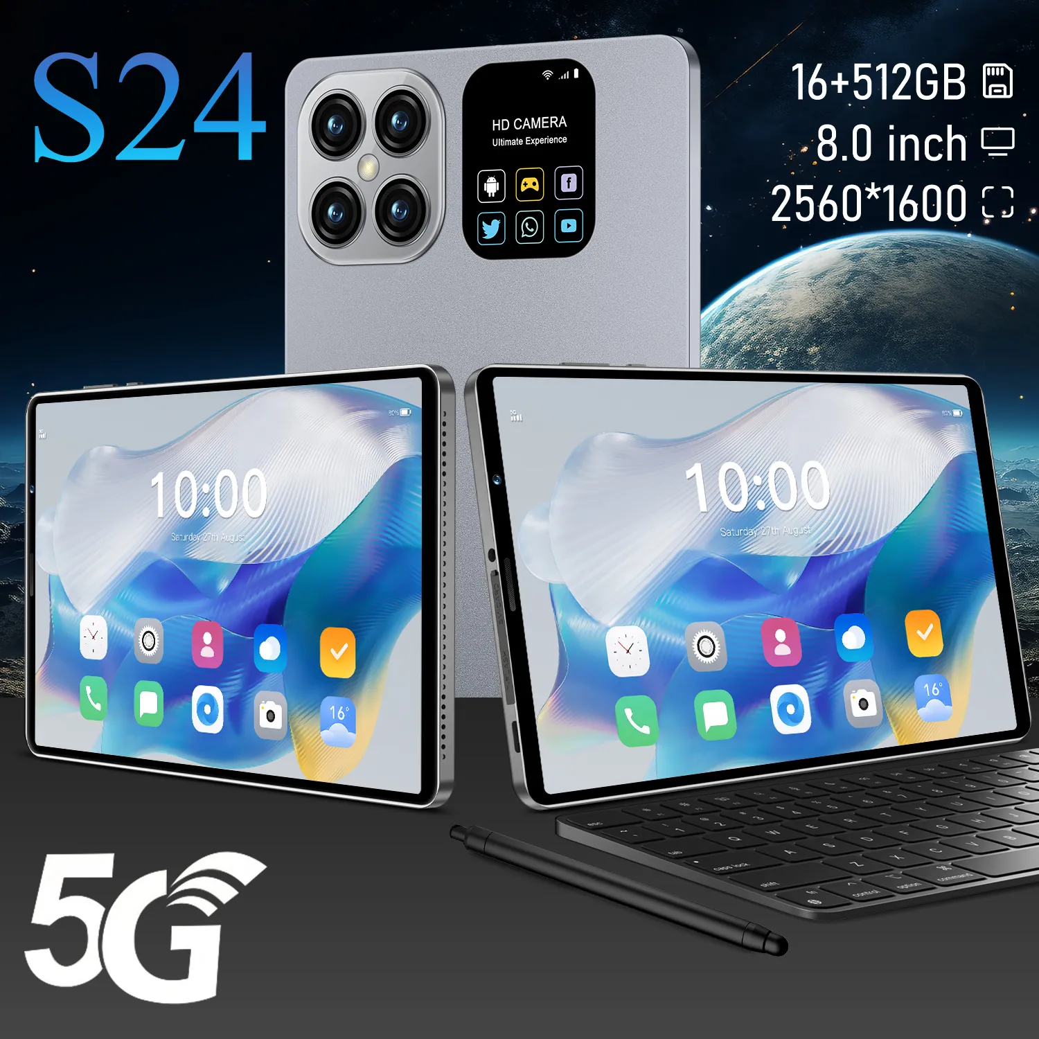 Global Sürüm M22 Ultra 16G+512GB 8inch Akıllı Telefon 48+100MP 8000mAh 4G/5G Ağ Cep Telefonu Çift Sim Android Cep Telefon Masa