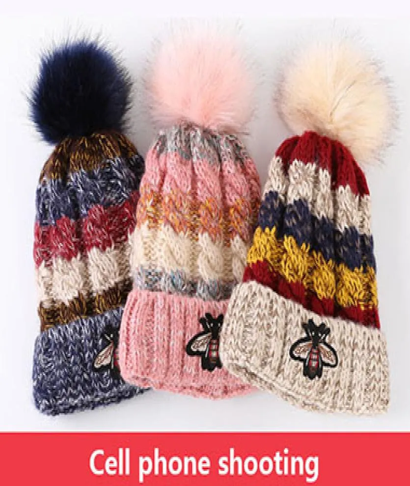 2017 nouveau produit chapeaux dames039 automne hiver chapeau petite abeille mode tricots chapeau avec peluche hat6770903