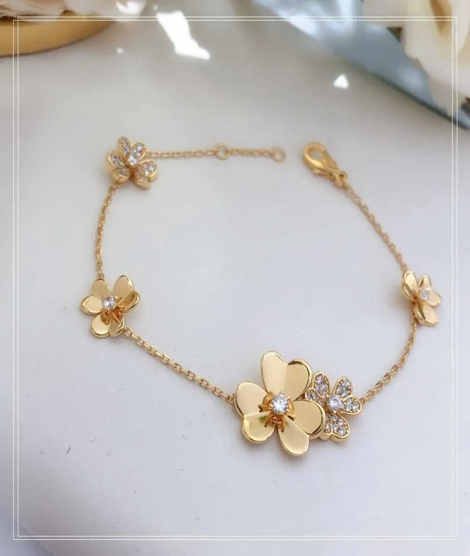S925 Sterling Silver Plated 18karat Gold Threeflower Ladies Armband High Quality the Golden Flower Gift6146776