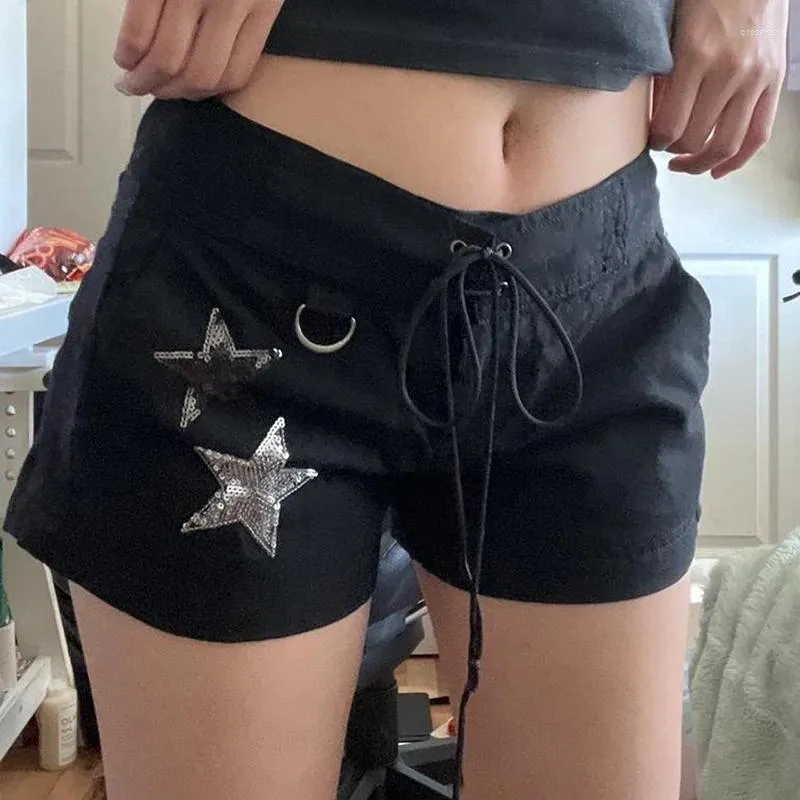 Kvinnors shorts goth mode flicka svart kort tryckning lapptäcke hög midja blixtlås gotisk stil sexig lady sommar