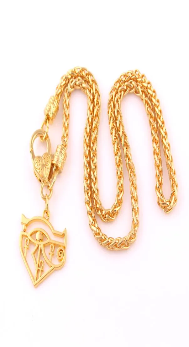 Collier religieux pendentif en forme d'oeil d'horus égyptien plaqué or, breloques hiéroglyphes, 8090709