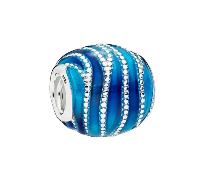 Authentic Sterling Silver Blue Swirl Beads Charm Women's Jewelry DIY accessories For P Chain Bracelet Bangle Making Charms with Original Box9426255