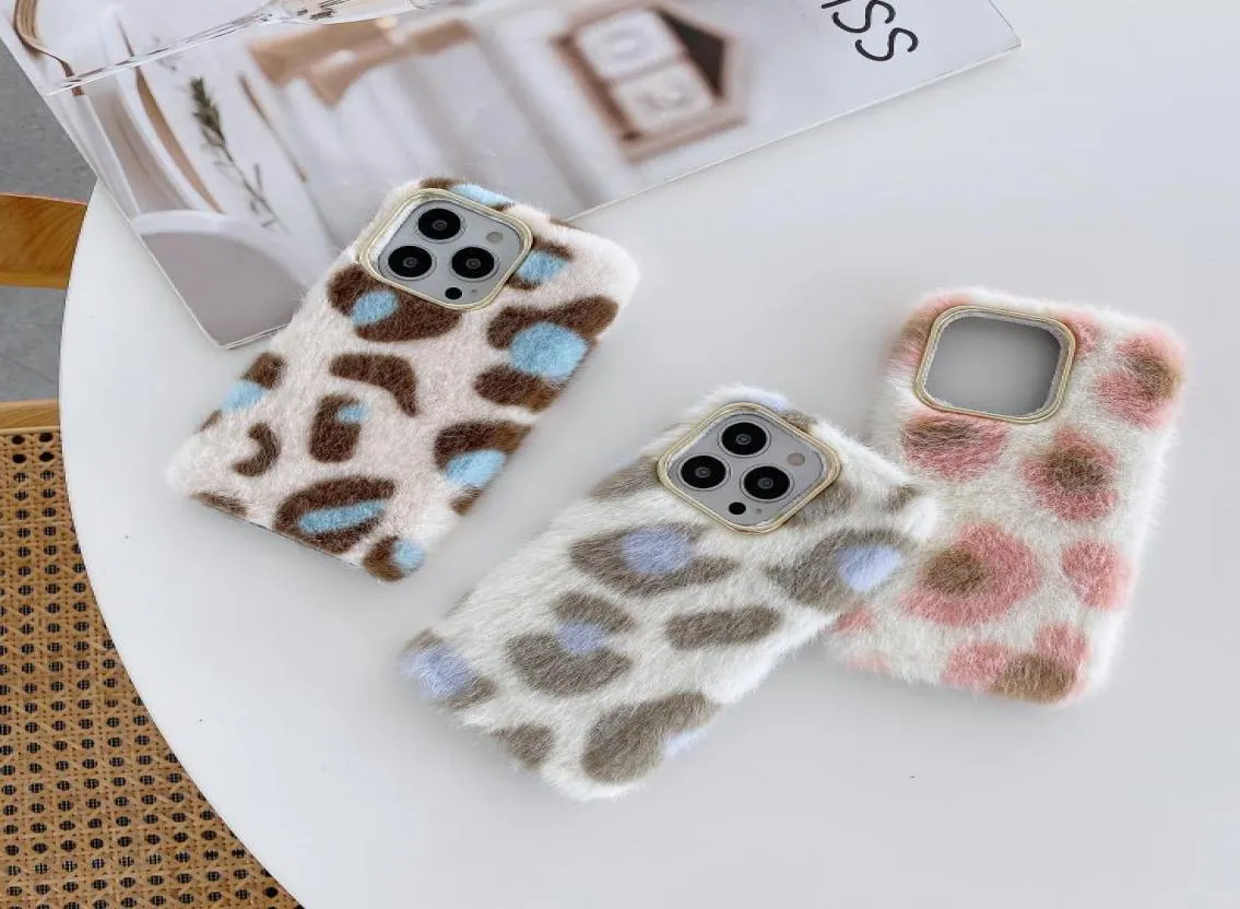 Leopard Print Fluffy Plush Winter Warm Cases For iPhone 13 Pro Max 12 11 XS XR X 8 7 Plus SE Soft Fur Phone Cover1283712