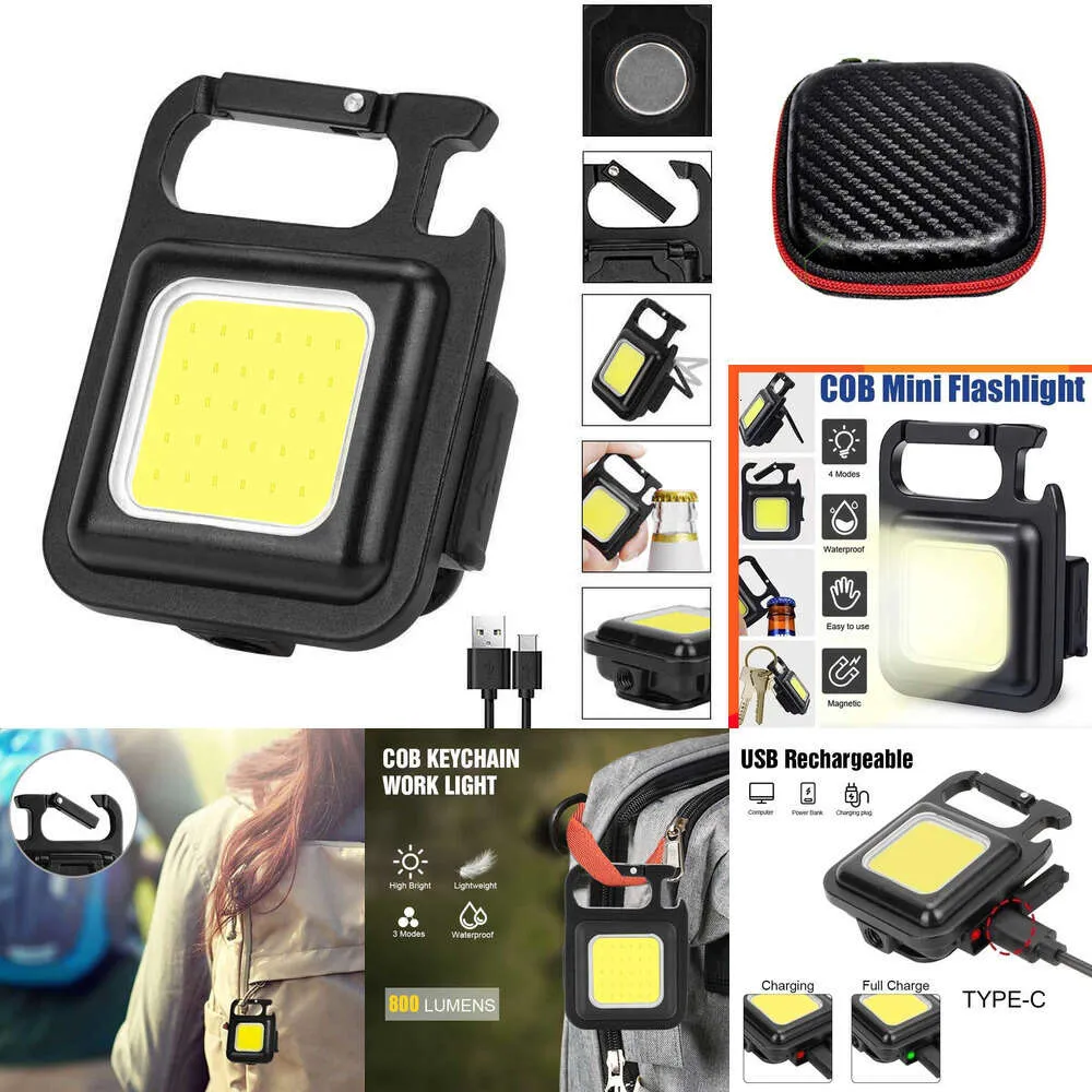 Car Upgrade Mini LED Working Light Portable Pocket Flashlight USB Rechargeable Key Lights Lantern Camping Outside Hiking COB Strong Lamp