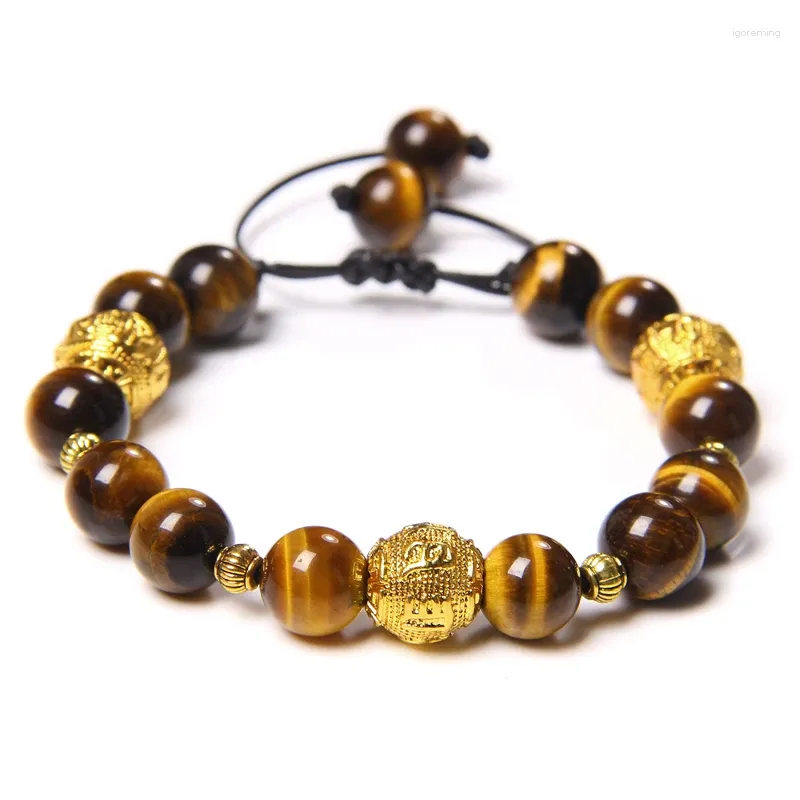 Strand 10mm Natuurlijke Stenen Kralen Armbanden Goud Kleur Bead Charm Unakite Tijgeroog Albast Steen Aantrekkelijke Sieraden Gift