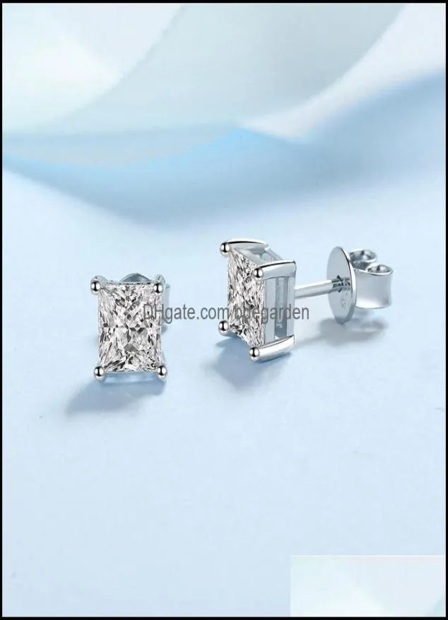 Boucles d'oreilles Bijoux Princess Cut 2Ct Test de diamant réussi Plaqué rhodium 925 SierColor Couple Cadeau 220211 Drop Delivery 2021 J3Dq83906219