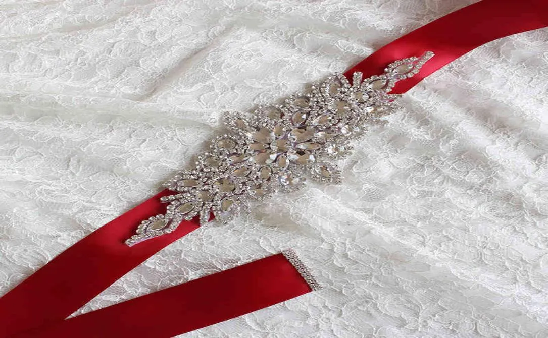 Cintos fita vermelha brilhante com strass vestido de casamento acessórios de vestido de baile decorações de casamento2308727