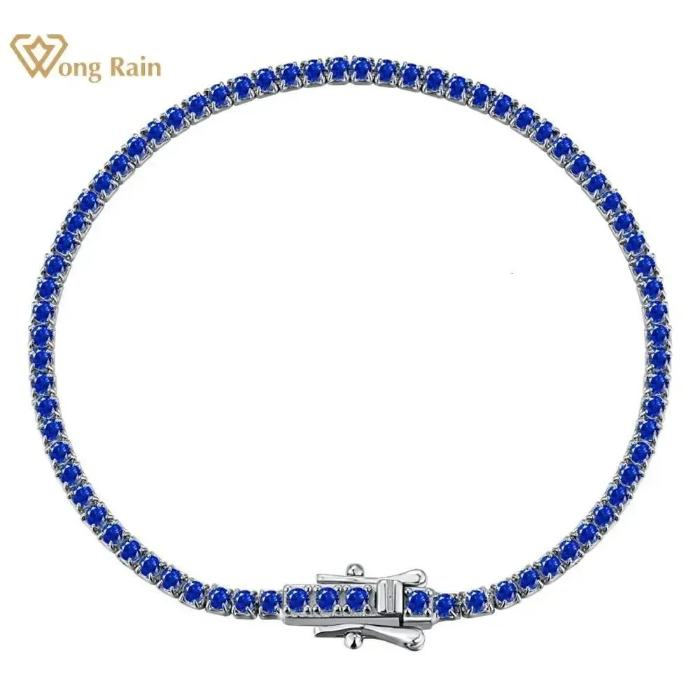 Bangle Bangle Wong Rain 925 Sterling Silver Lab Sapphire Emerald Ruby High Carbon Diamonds Gemstone Tennis Chain Bracelet Bangle Fine Jew