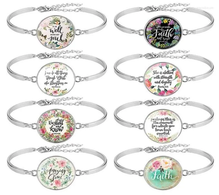 Charmarmband som säljer 8 st Pack Bible Vers Armband Silver Color 25mm Art Glass Dome Scripture Christian Jewelry Faith Giftc2938030