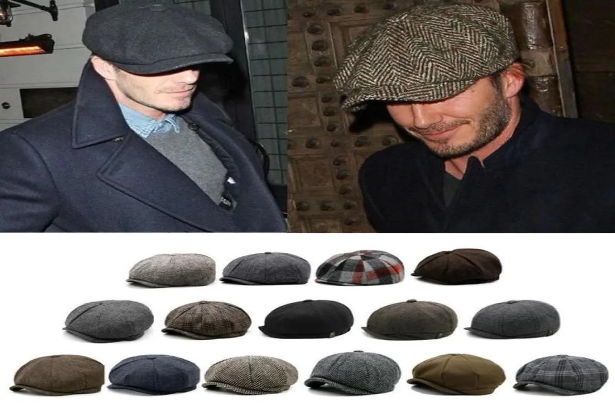 Cappello Peaky Blinders Berretto piatto da strillone Classico tweed a spina di pesce 100 lana Baker Boy Gatsby Cappello vintage a 8 pannelli2011180