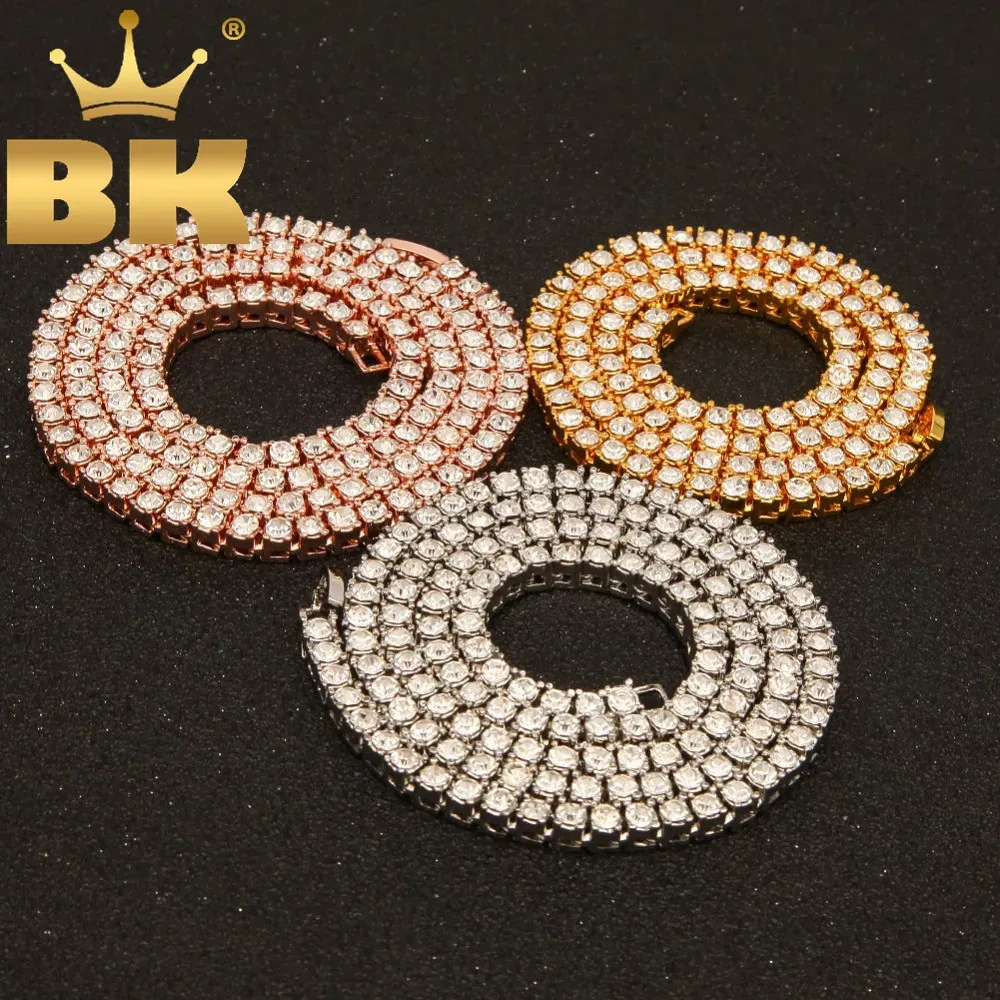 The bling king hiphop 1 linha correntes de tênis gargantilha colar de strass gelado para homens 3mm 4mm 5mm largura 231225