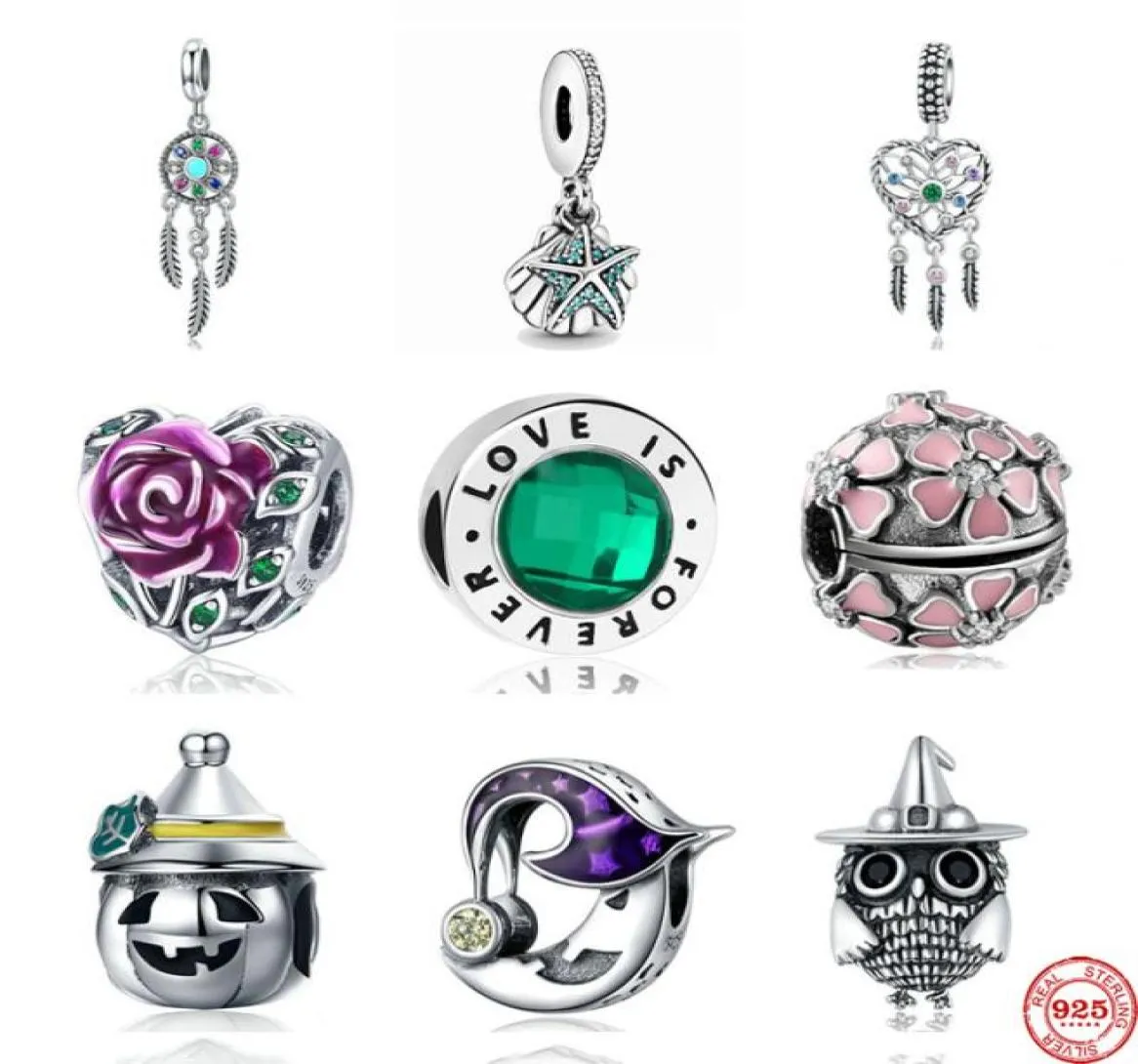 925 Silver Fit Charm 925 Bracelet New blue green dreamcatcher owl starfish diy charms set Pendant DIY Fine Beads Jewelry8130519