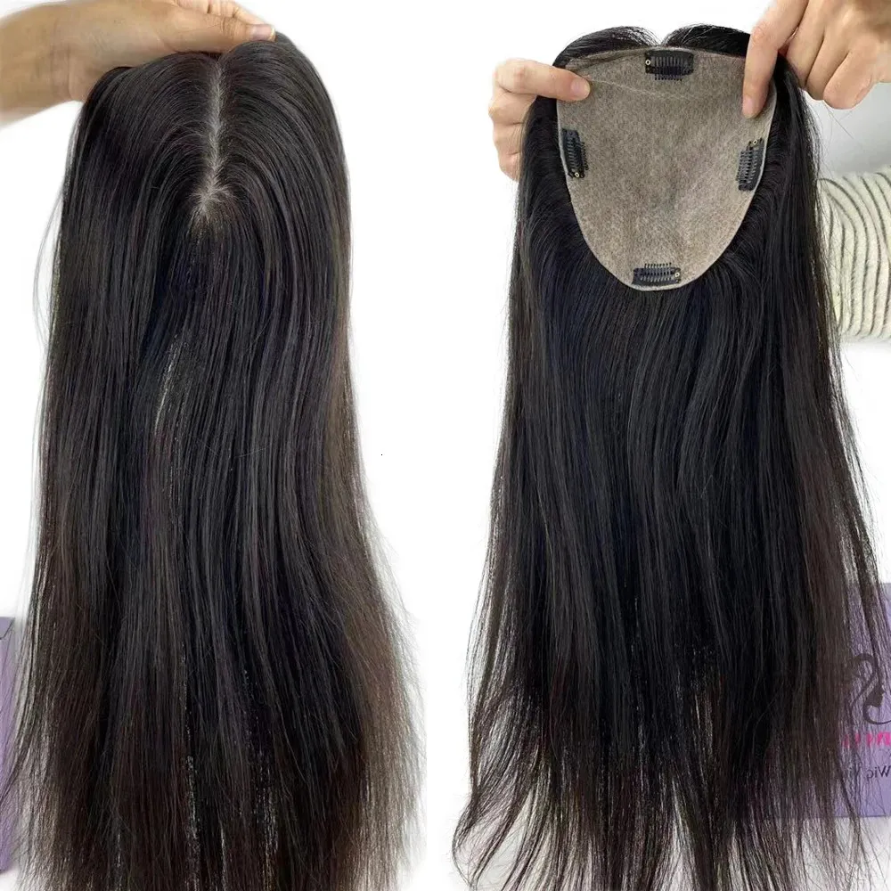 Scalp Base Toupee Virgin Asian Human Hair Women Topper Skin Overlay Fine Clip in Hairpiece Straight Wavy Black Brown 231226