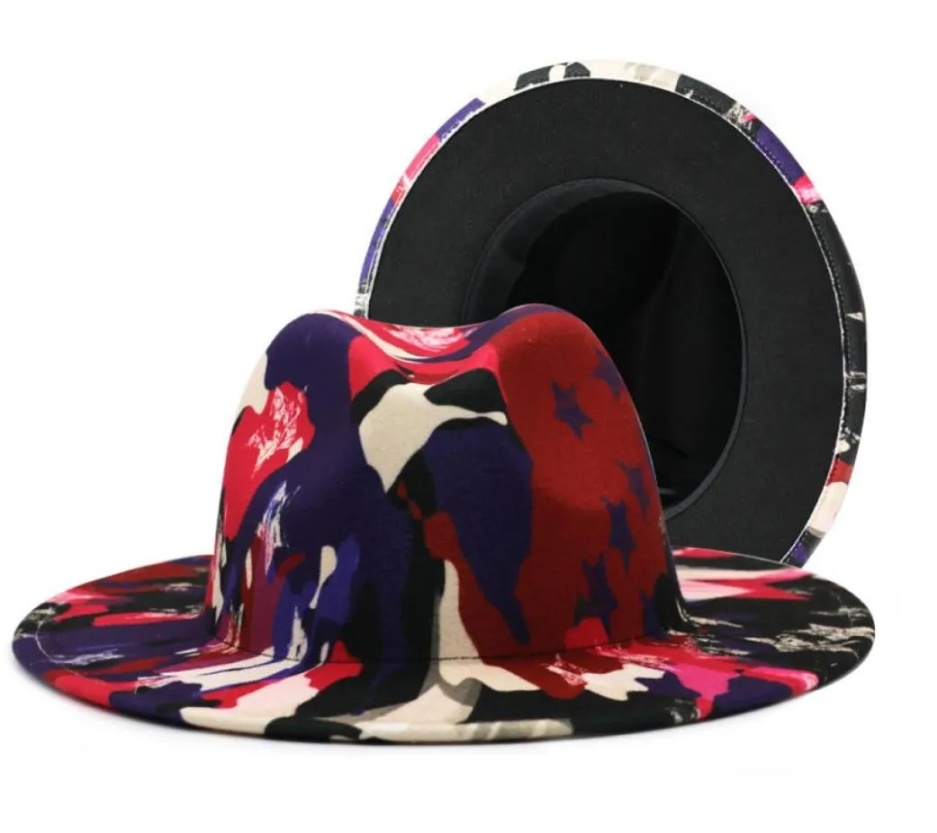 2021 Kleurrijke Tie Dye Vilt Jazz Hoeden Vrouwen Faux Wol Fedora Hoed Brede Rand Panama Stijl Party Formele Chapeau Gokker cap1176114