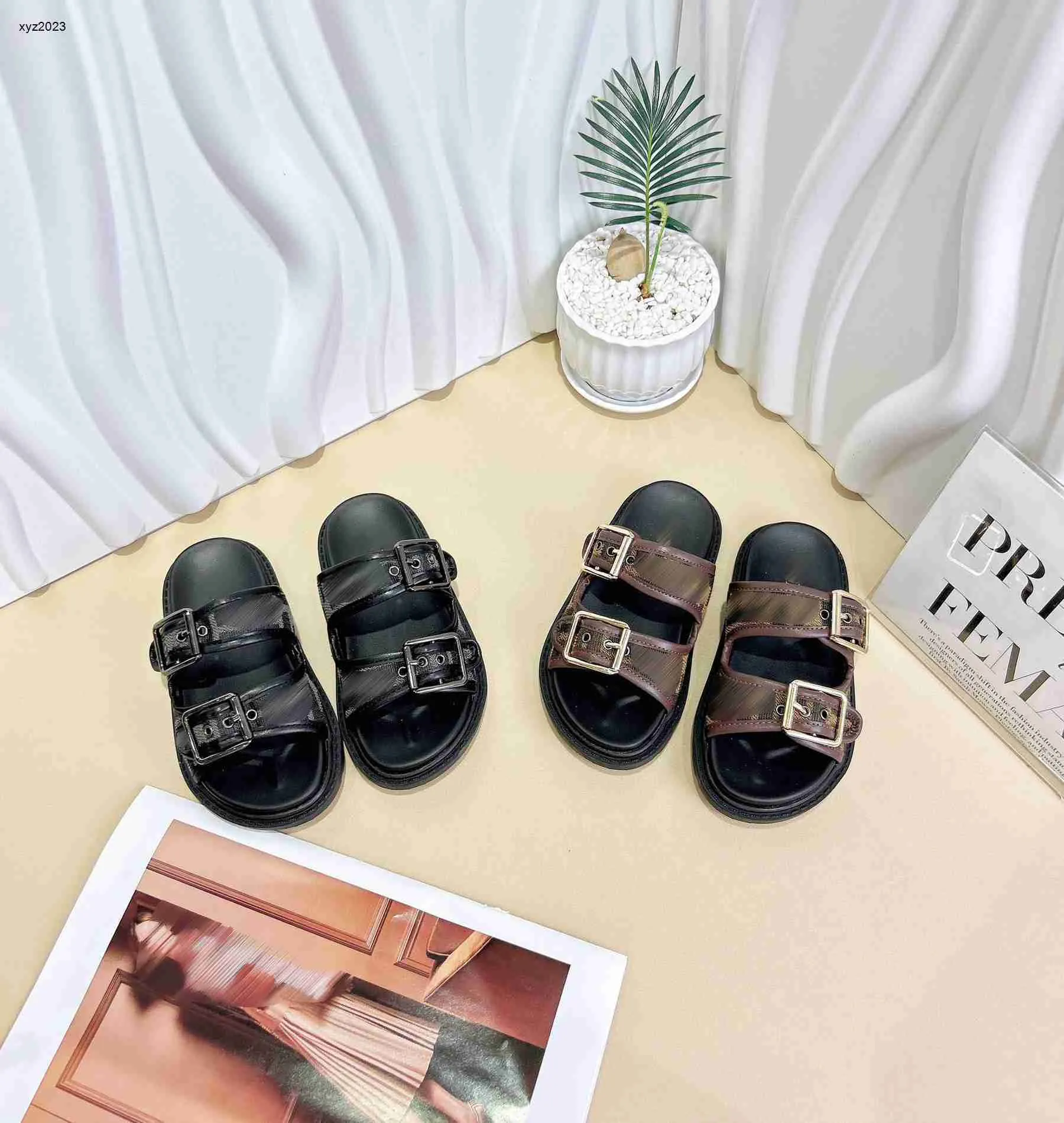 Fashion Kids Sandals Double Breasted Design Baby Shoes Sizes 26-35 Including Shoe Box Designer Boys Girls Slippers Dec20