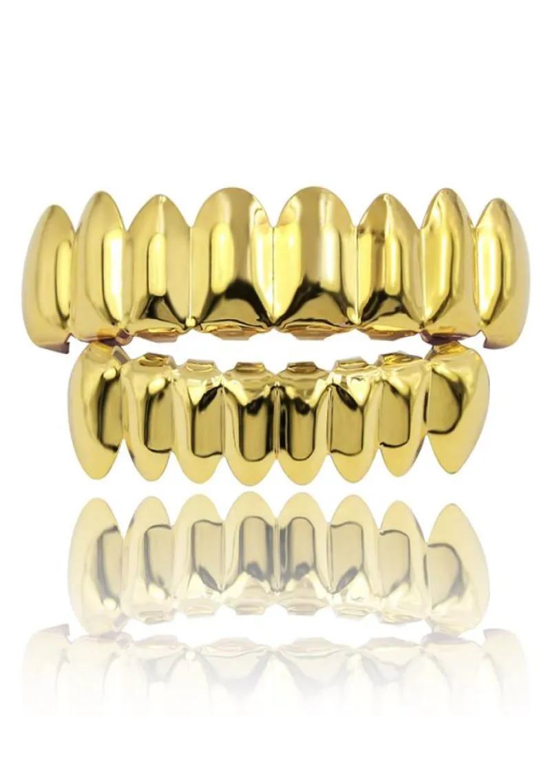 Classic Smooth Gold Silver Rose Gold Plated Teeth Grillz 6 Top Bottom Faux Dental Tooth Braces Grills Men Lady Hip Hop Rapper Bo1974888