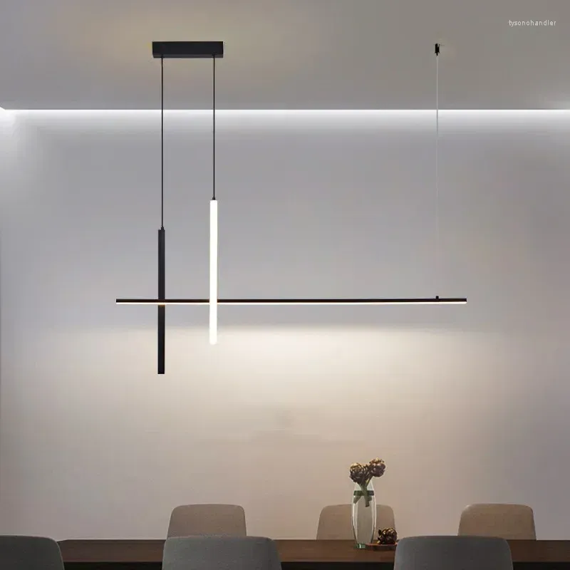 Ljuskronor modern minimalistisk LED -ljuskrona dimbar svart för bord matsal kök bar hängslampa belysning hängande design lyster