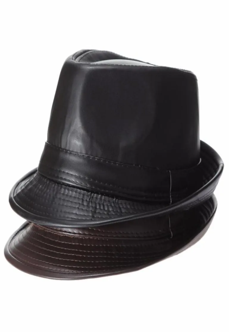 Mistdawn High Quality Leather Men039s Fedora Trilby Hat Gentleman Winter Panama Cap6127040