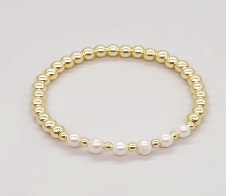 Beaded Strands Go2Boho Real Freshwater Pearl Bracelet Fashion Jewelry Elastic Gold Plated Natural Stone Mix Stretch Bracelets For 2204019