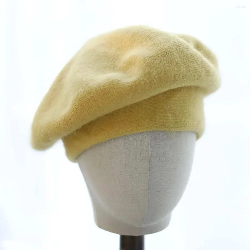 Berets elegantes chapéus femininos bonés senhoras chapéu angora boina para mulheres homem inverno meninas macias