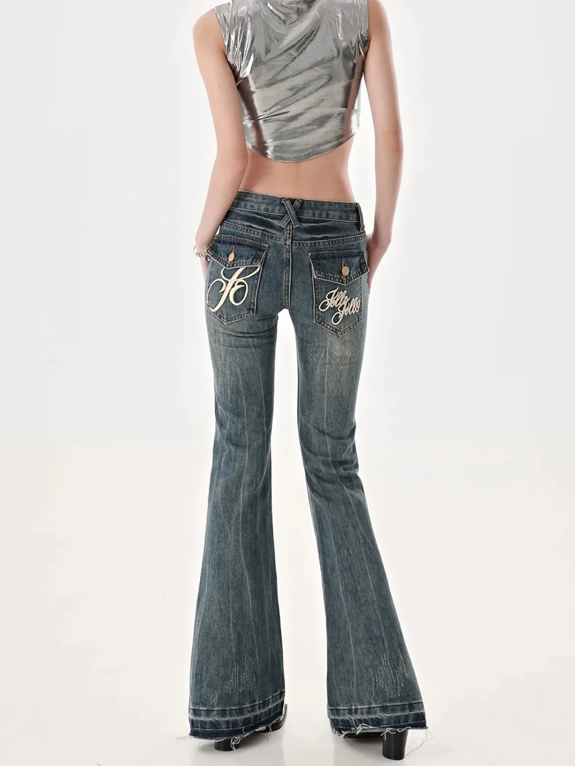 American High Street Tupicy Girls Low Weist Jean Autumn Vintage Y2K Design Sense Slim Fit Tube Tube Micro Flare 231226