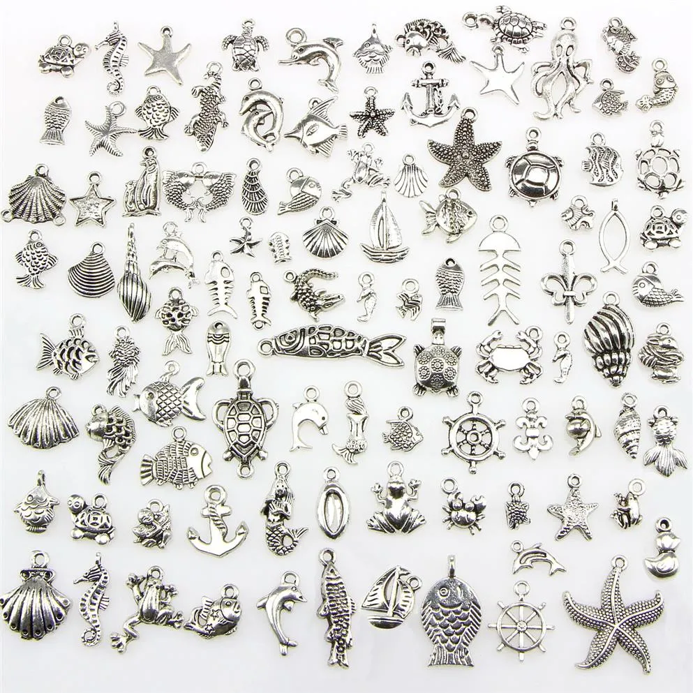 Misturado 100 designs tartaruga marinha sapo sereia caranguejo crocodilo polvo osso de peixe tema náutico pingentes para colar diy bang3086