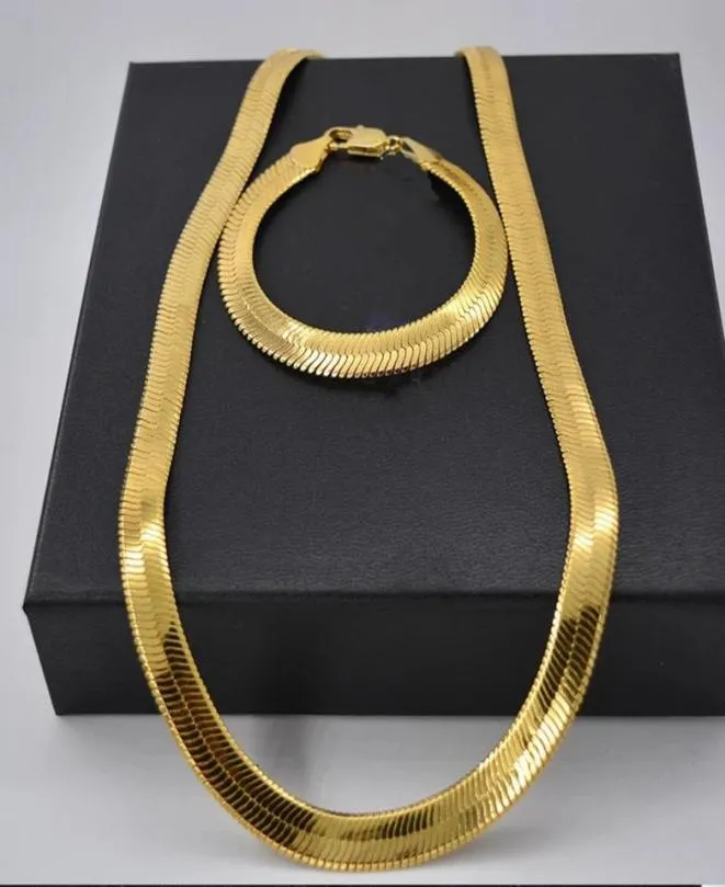 Trend Jewelry Set 18k Yellow Gold Filled Flat Herringbone Chain Necklace Bracelet Sets Men Accessories 24inches 826inches7309329