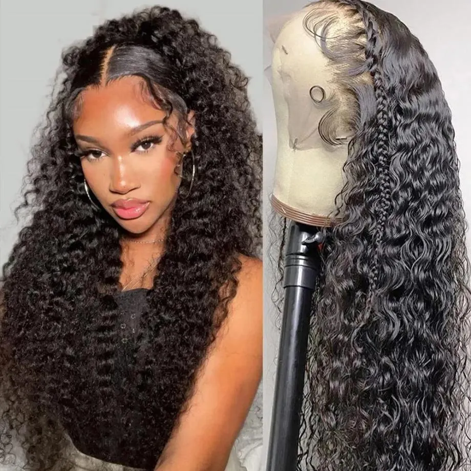 Wigs Deep Wave HD Lace Frontal Natural Human Hair Wig 4X4 13x4 Brazilian Water Wavy Curly 200% Density Glueless Transparent