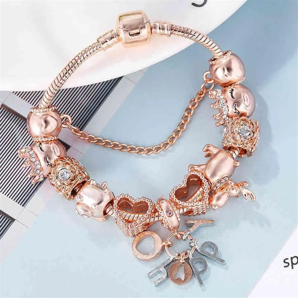 Seialoy Bracelet en or Rose bracelets pour femmes princesse Elk perle heureux bracelets à breloques bijoux Fit fille Couple amitié bijoux Gi218H