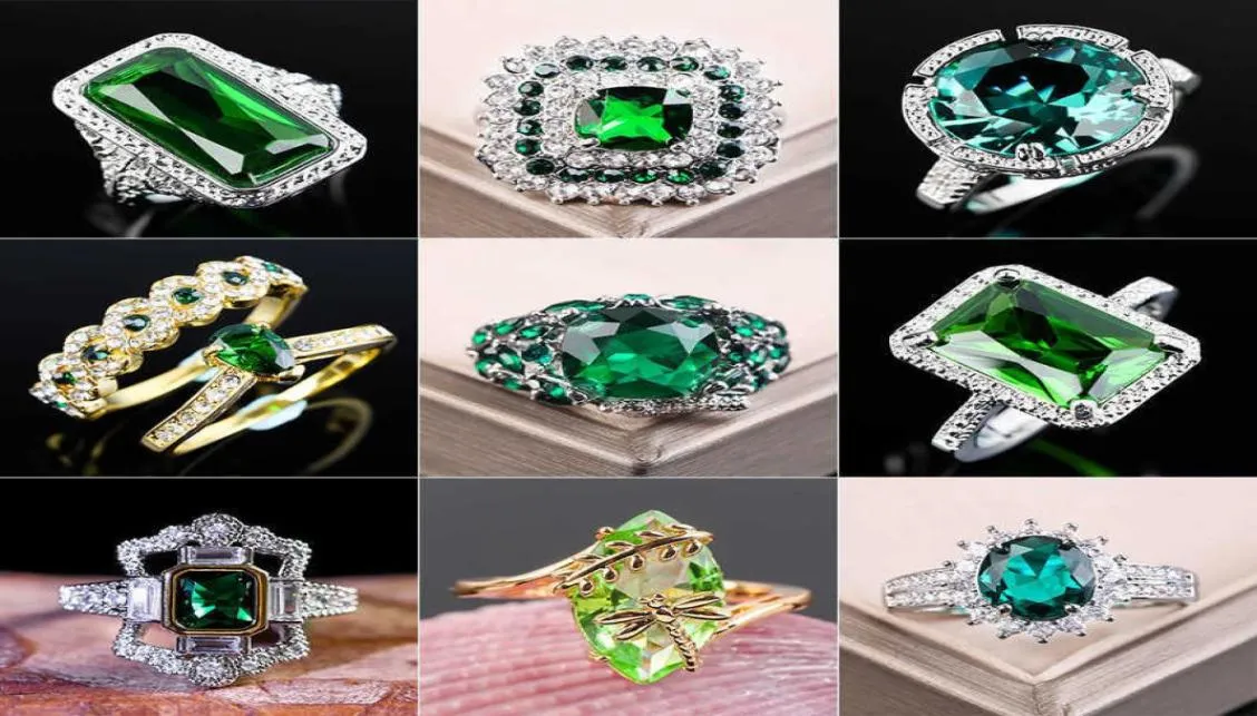 Stor grön stenring för kvinnor bröllop gåva lyx smycken färg kubik zirkonia ring bague femme anillos mujer z5x873 q0708782665996353