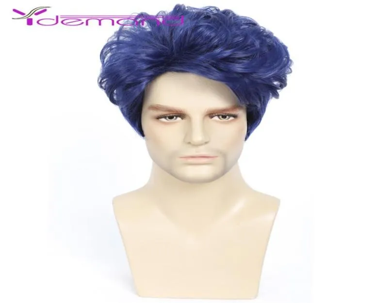 Fashion Style Adjustable Size Synthetic Men blue Wigs Natural Short Man Wigs Breathable Male Hair9191624