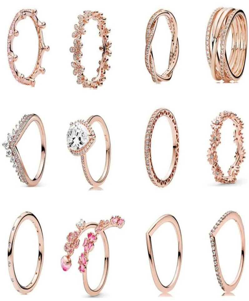 Designer de jóias 925 prata anel de casamento talão caber p rosa ouro margarida entrelaçada coroa anel recorte diamantes cúbicos europeu st1839440