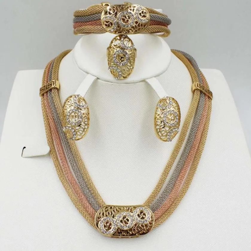 Örhängen halsband mode afrikanska smycken set kvinnor kostym nigeriansk bröllop set märke dubai guld färg hela design3503440