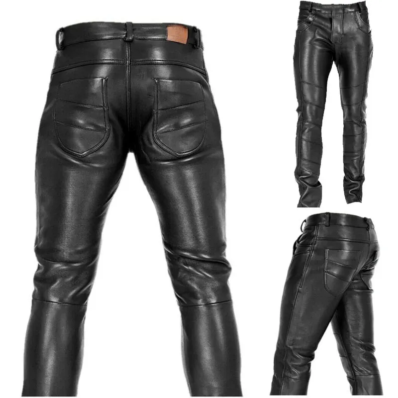 Calça masculina gótica steampunk pu couro preto motocicleta rock roll calça legging slim plus size 231225